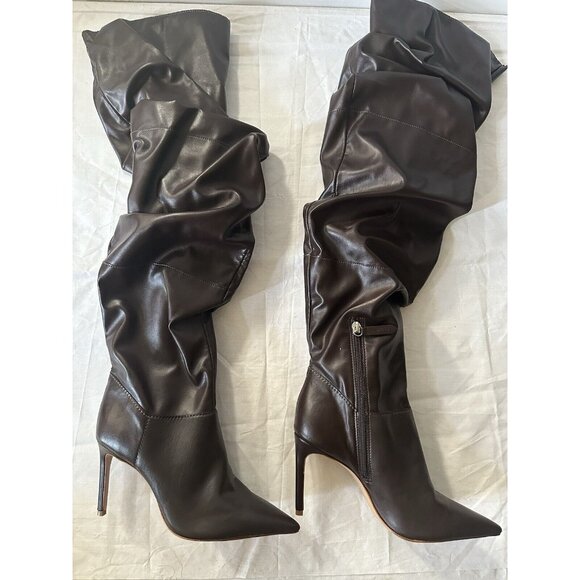 Schutz Ashlee Over The Knee Boots Dark Chocolate Brown Leather Heels - Picture 4 of 7